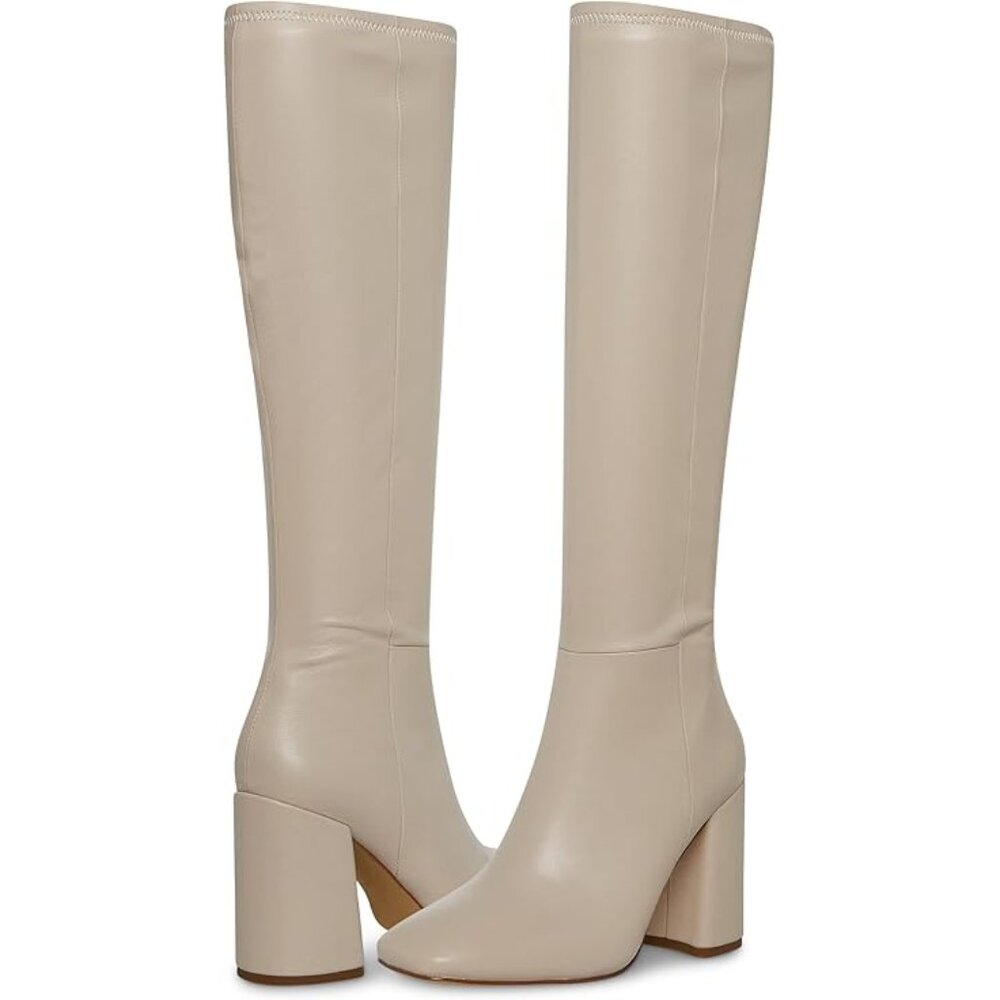 Steve Madden Lizah Knee High Stacked Block Heel Boots Bone